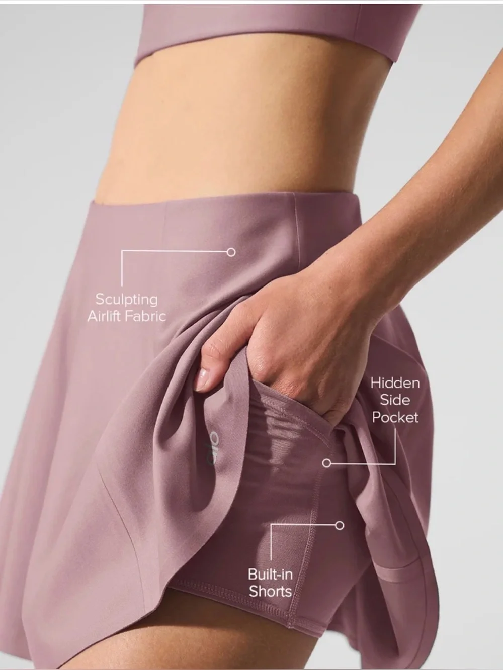 NWT Alo Airlift Down The Line Tennis Skirt Smoky Quartz XS